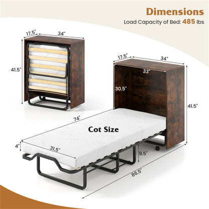 Rustic Brown Mobile Murphy Bed Cabinet