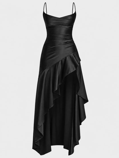 Backless High-Low Ruffle Hem Evening Dress with Side Slit