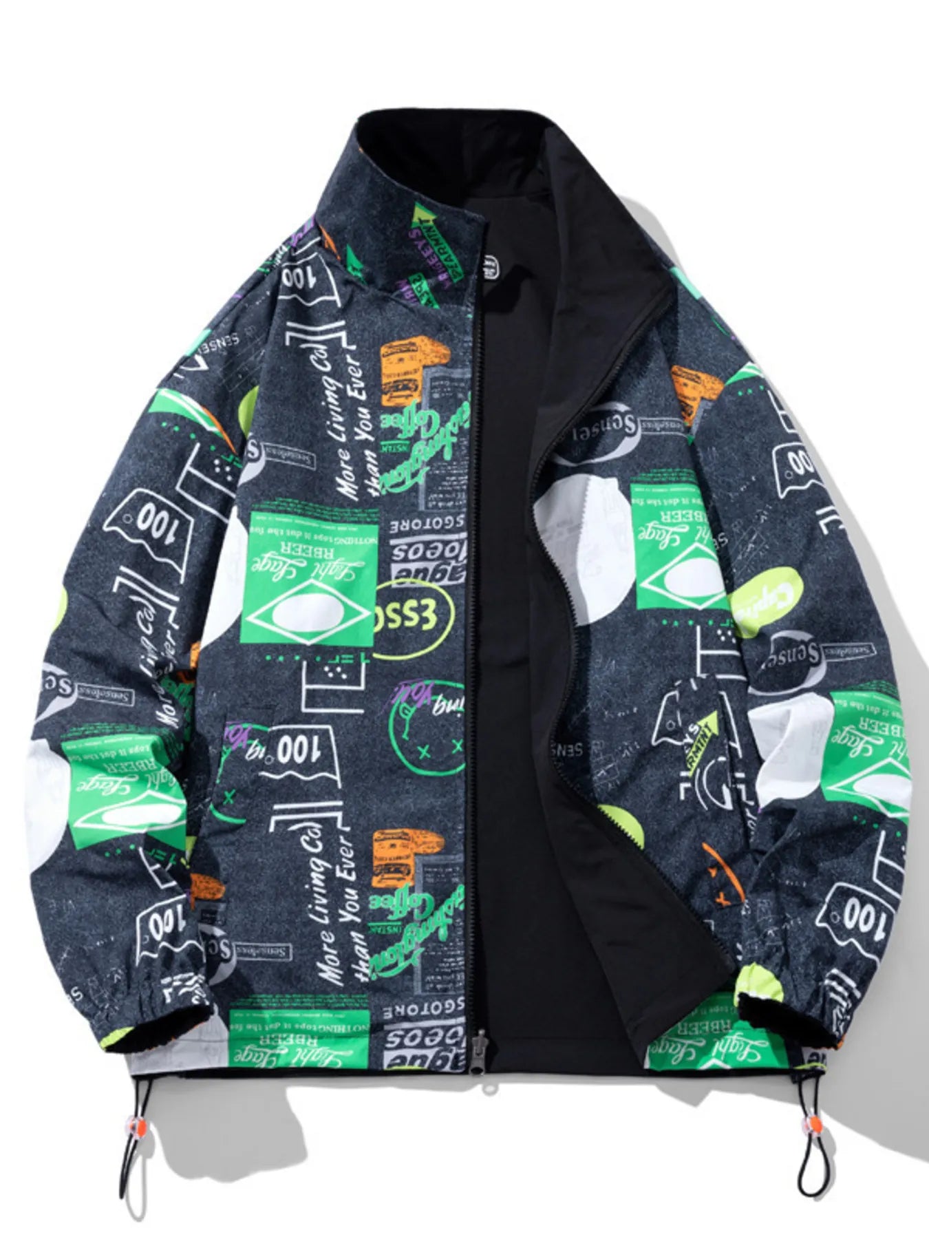 Men's Plus Size Printed Zip Up Jacket