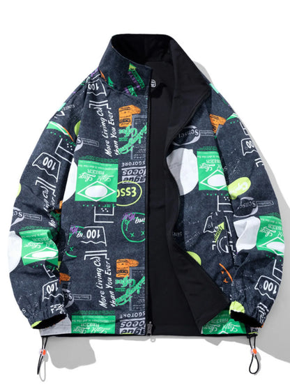 Men's Plus Size Printed Zip Up Jacket