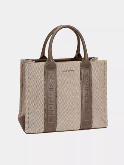 Canvas Tote Handbag with Contrast Leather Handles
