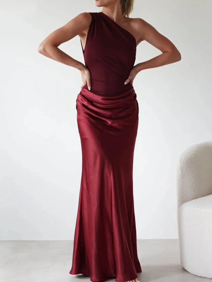 One Shoulder Ruched Bodycon Maxi Dress