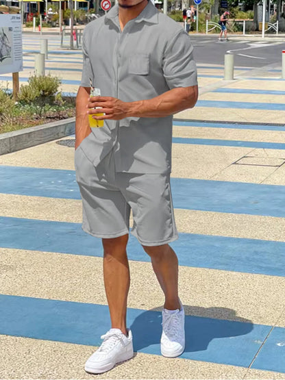 Men's Casual Short Sleeve Shirt and Shorts Matching Set