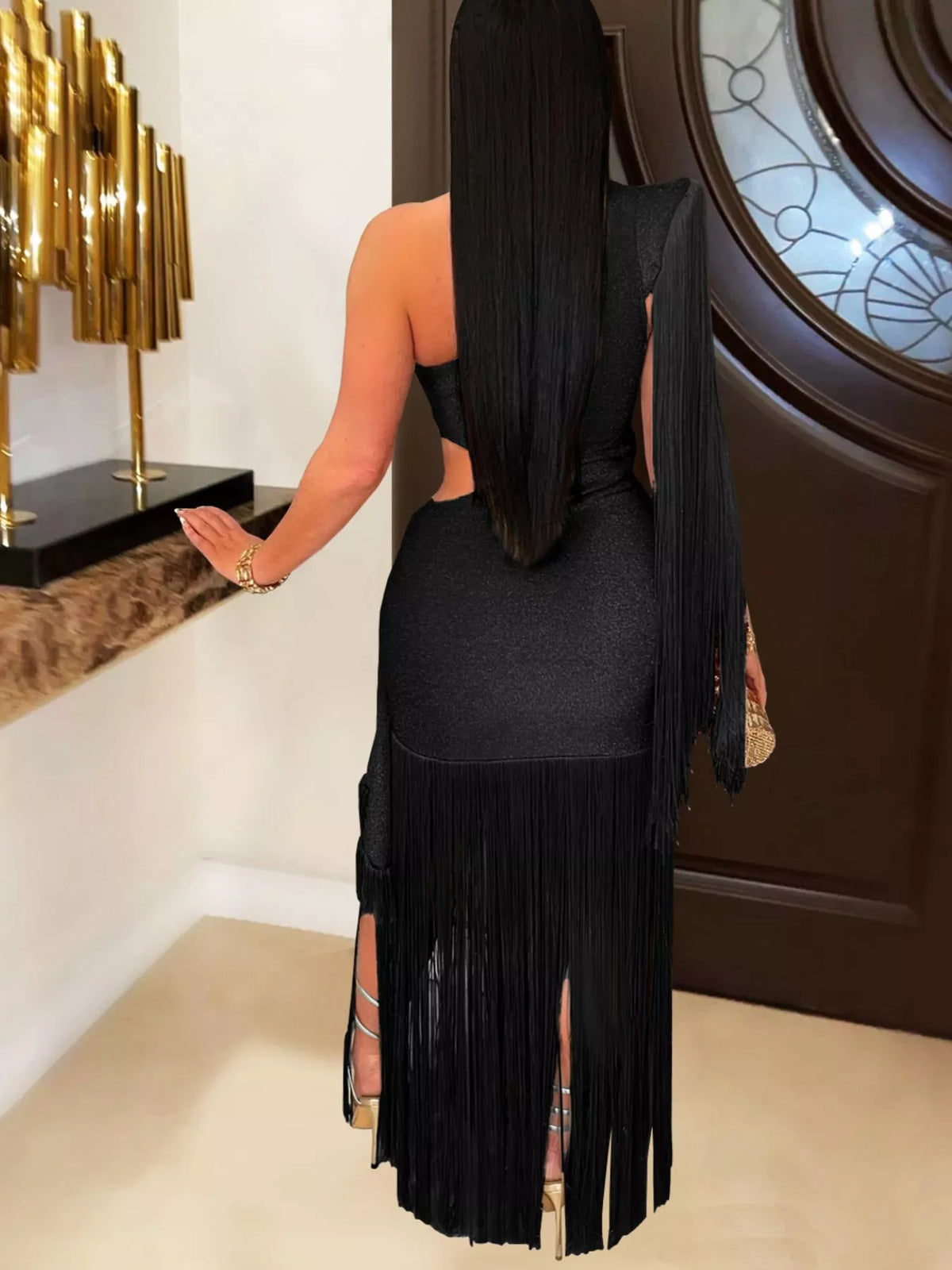 One-shoulder fringe dress, view 8