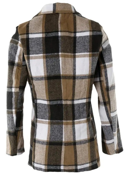Plaid Lapel Collar Long Sleeve Blazer