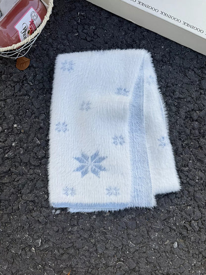 Fluffy Snowflake Pattern Winter Scarf