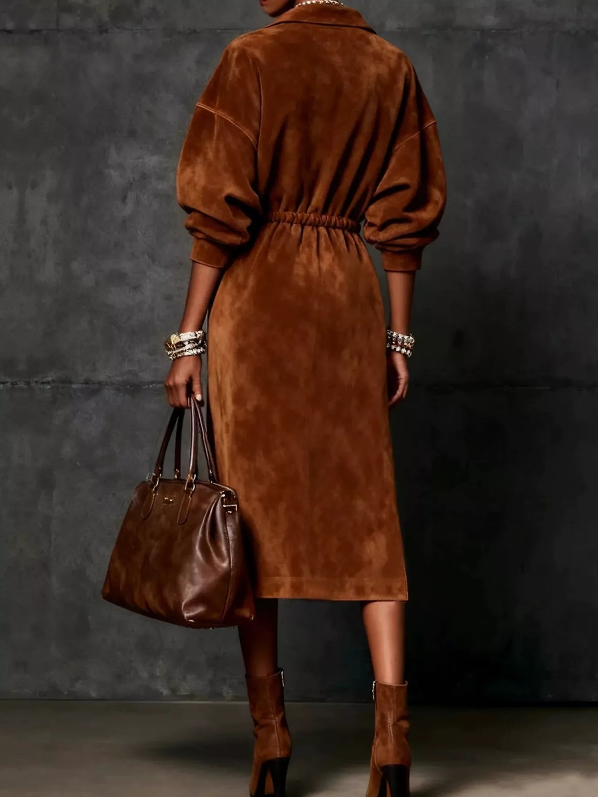 Zip-front midi dress, view 2