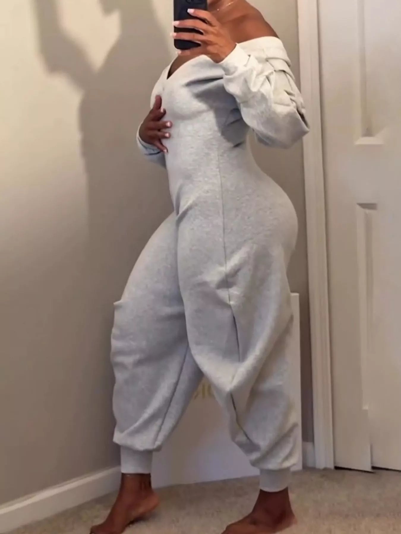 Off-Shoulder Long Sleeve Casual Jumpsuit