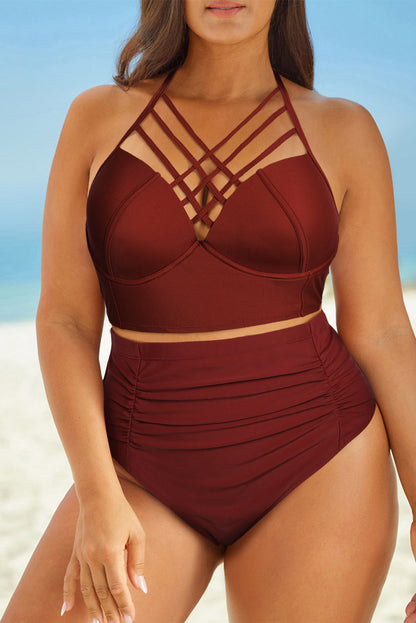 Plus Size Halter Neck Two-Piece Swimsuit