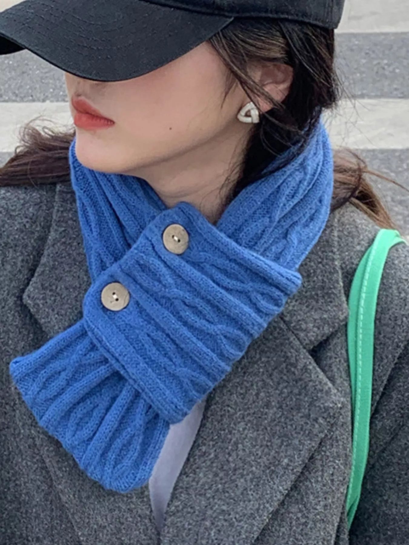 Button-Accent Knitted Winter Scarf