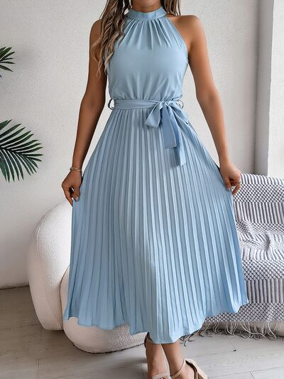 Tie Waist Pleated Dress