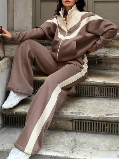Color Block Zip-Up Outerwear and Pants Set