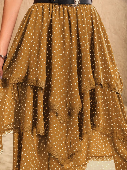 Lace Detail Layered Printed Skirt