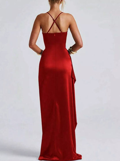 Satin high-slit maxi dress, view 19