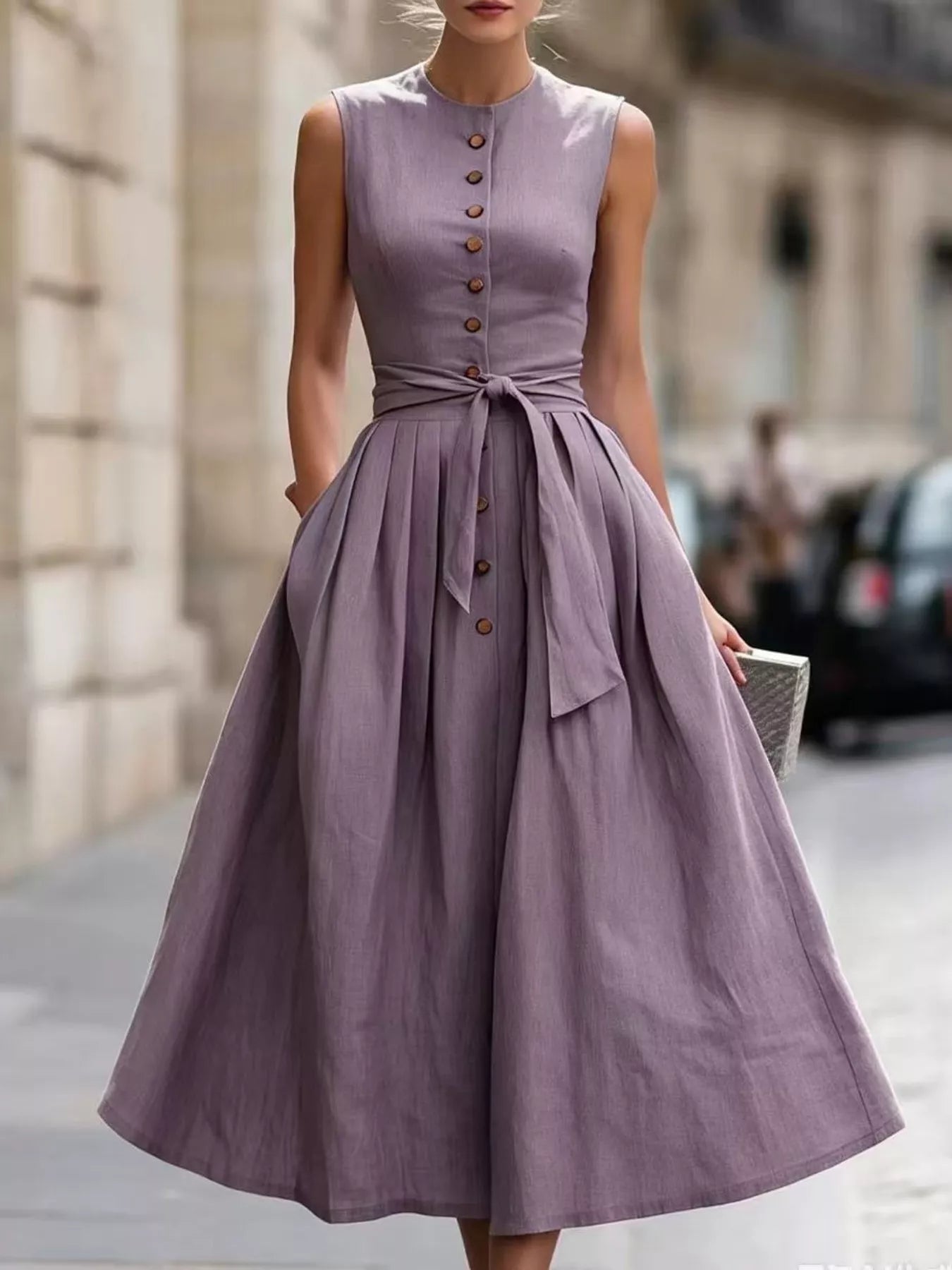 Full Size Sleeveless Button-Front Belted Midi Dress Plus Size