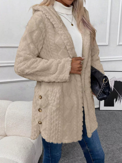 Hooded Button-Down Fleece Outerwear