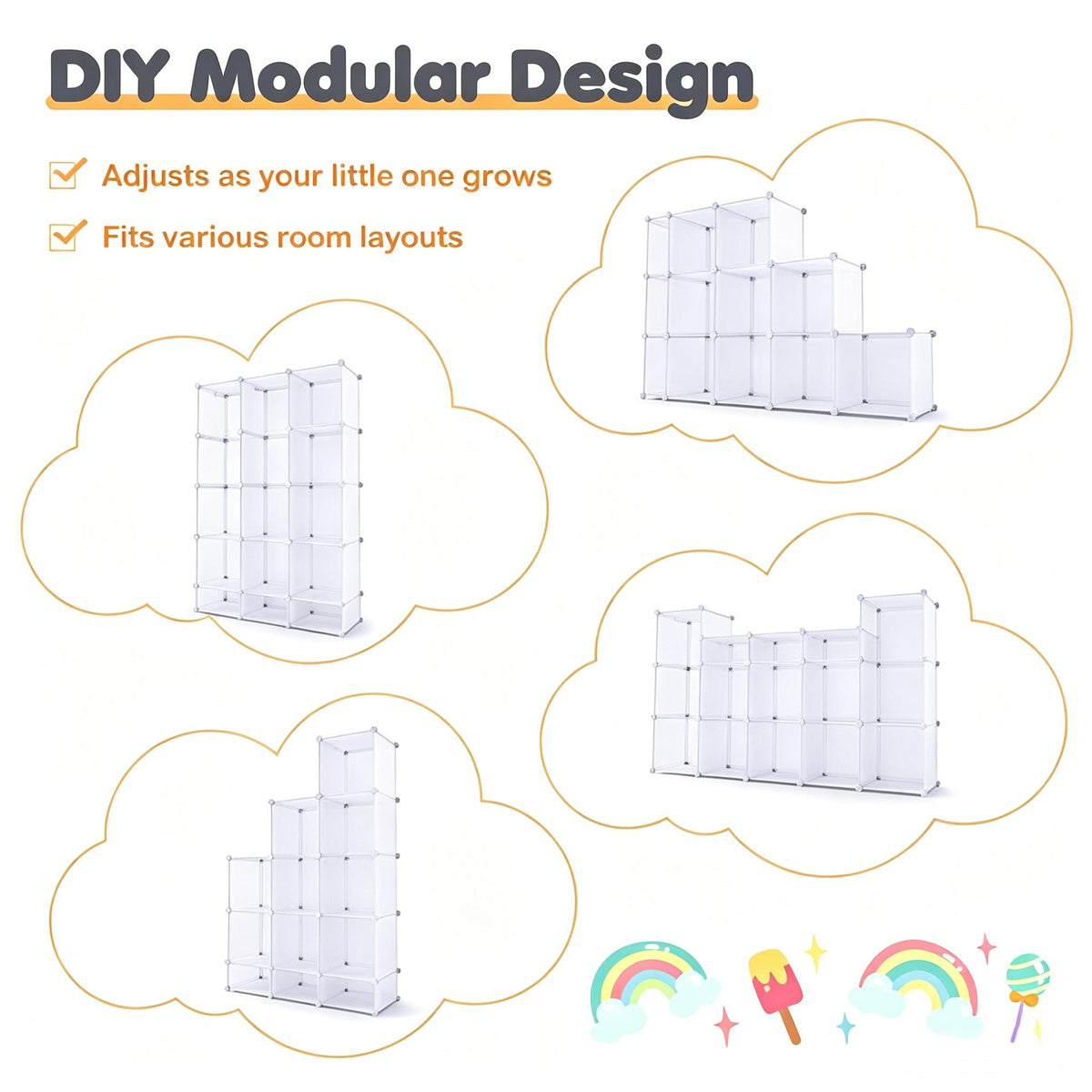 3-Cube White Modular Kids Closet
