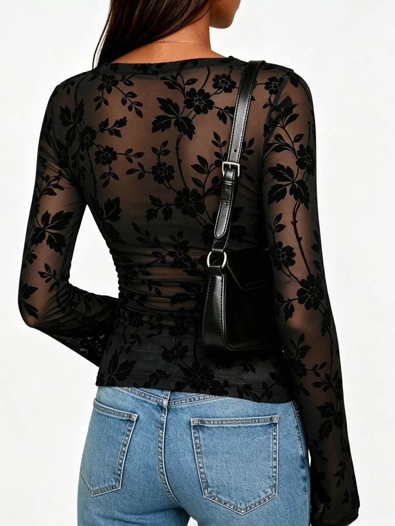 Slim Fit Floral Print Long Sleeve Top