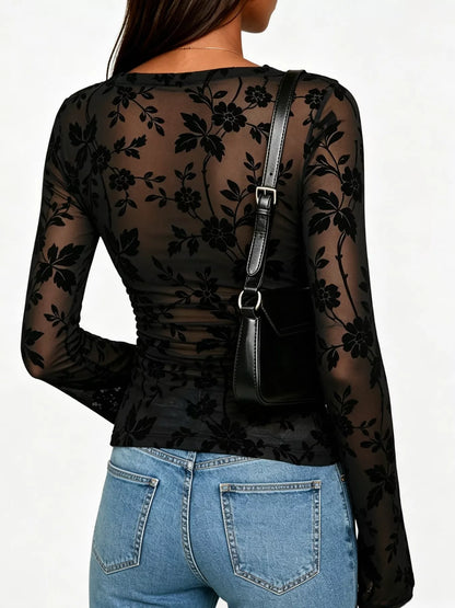 Slim Fit Floral Print Long Sleeve Top