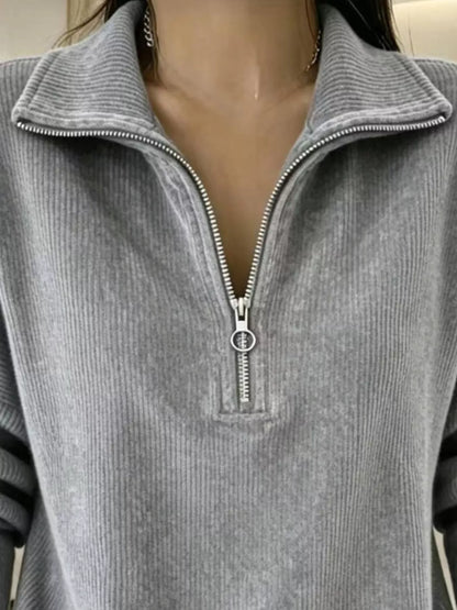 Full Size Corduroy Quarter-Zip Sweatshirt Plus Size