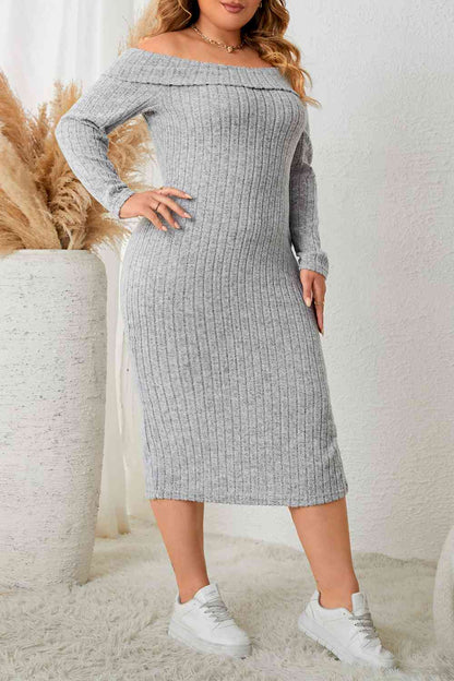 Plus Size  Long Sleeve Slit Dress