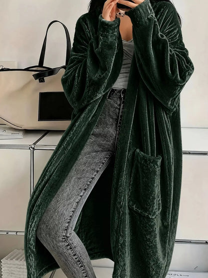 Plus size velvet longline cardigan, view 7