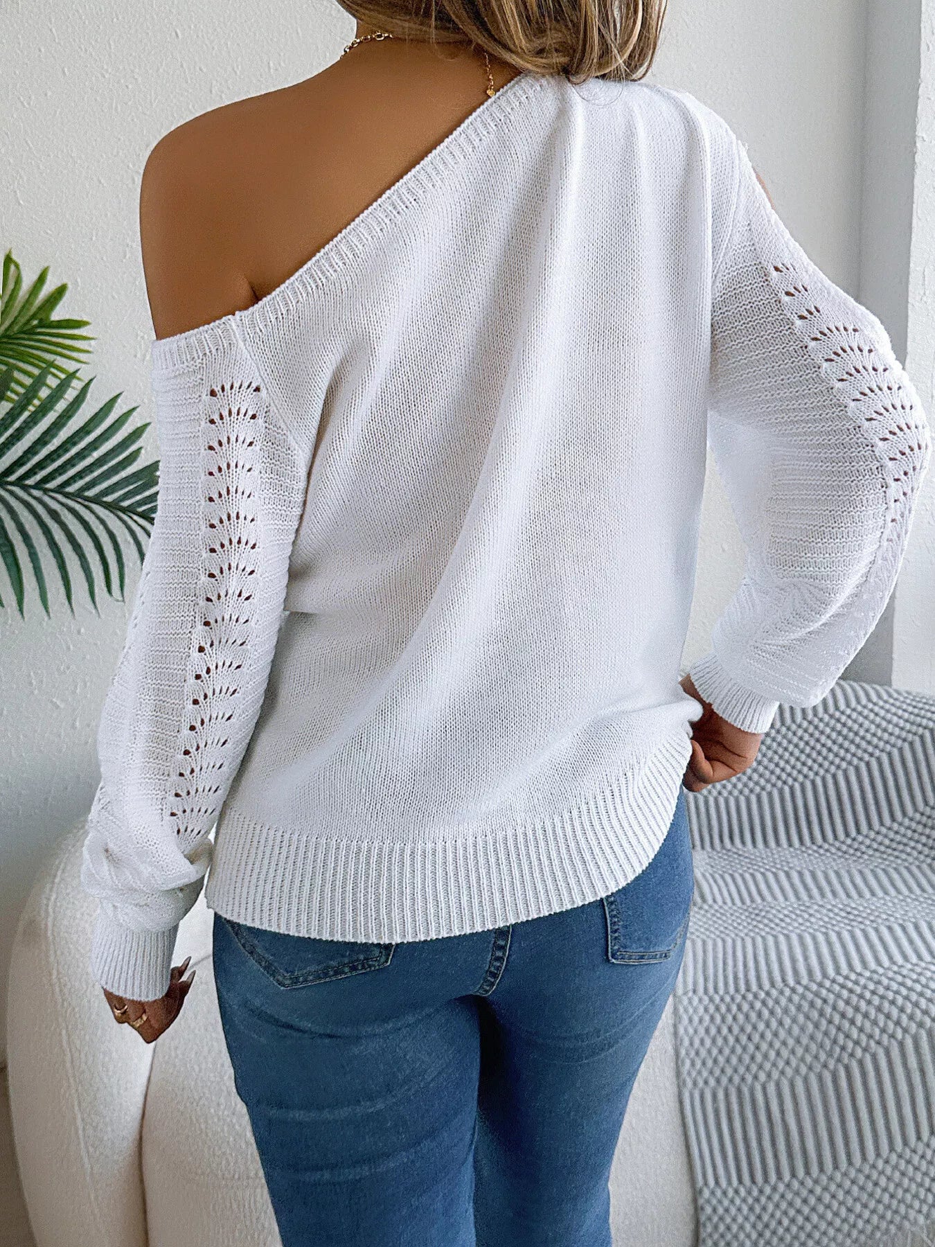 Openwork One Shoulder Sweater