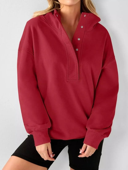 Half Snap Dropped Shoulder Hoodie