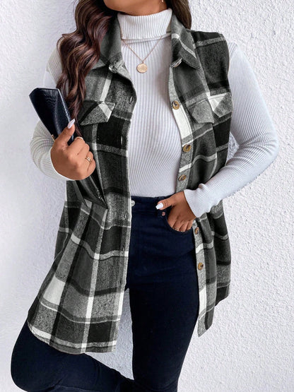 Plus Size Button Up Vest Coat