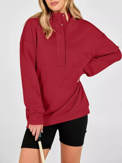 Half Snap Dropped Shoulder Hoodie