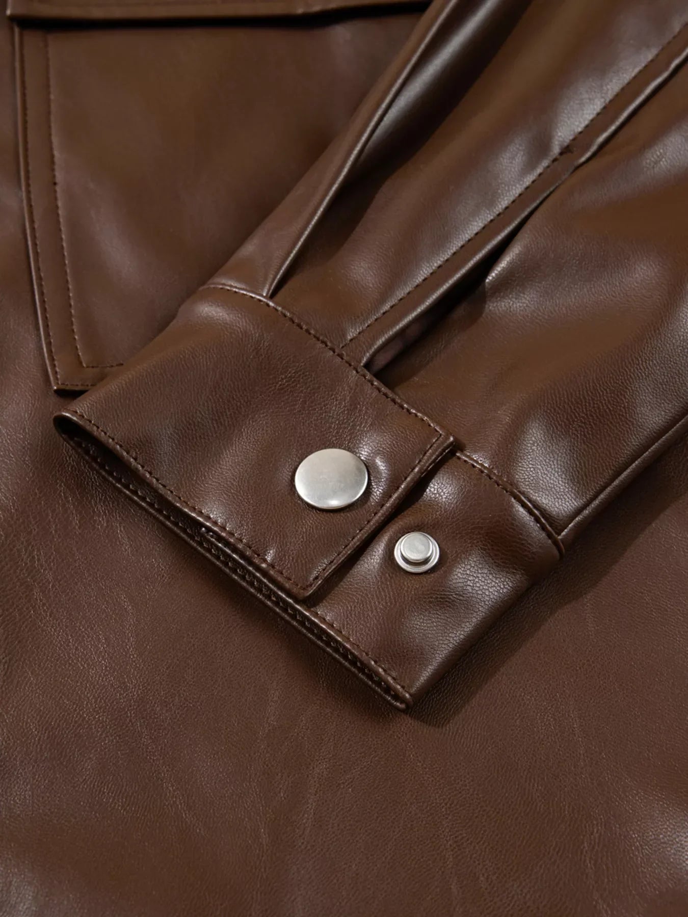 Double Flap Pocket Drawstring Hem Leather Jacket