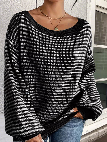 Striped boat neck sweater, view 15