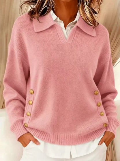Plus Size Decorative Button Dropped Shoulder Sweater