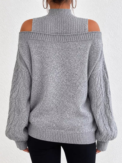 Cold-shoulder cable knit sweater, view 2