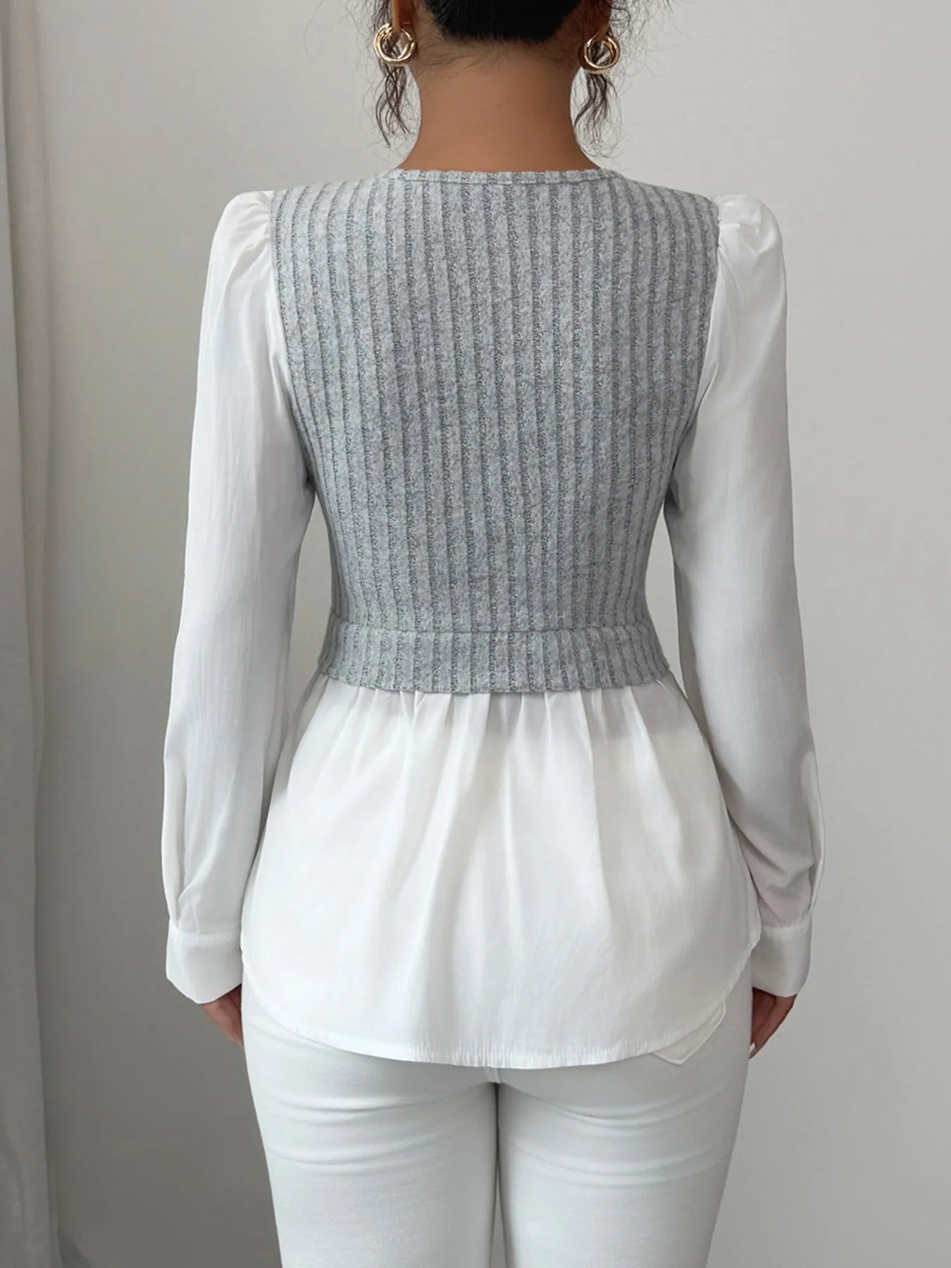 Splicing Contrast Long Sleeve Blouse