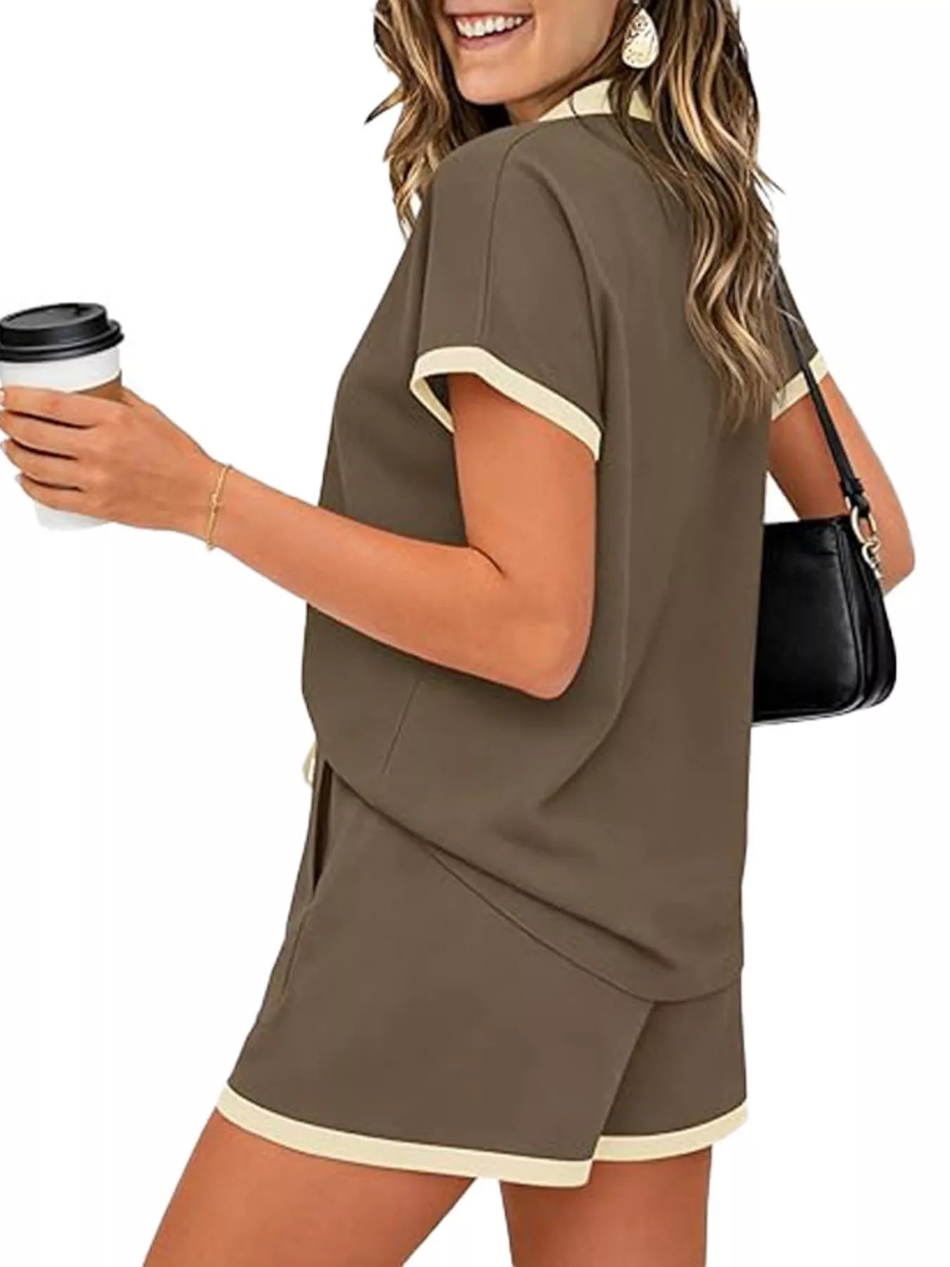 Polo Collar Short Sleeve Top and Shorts Set
