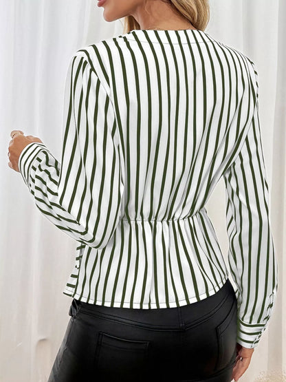 Striped Color Block Surplice Shirt
