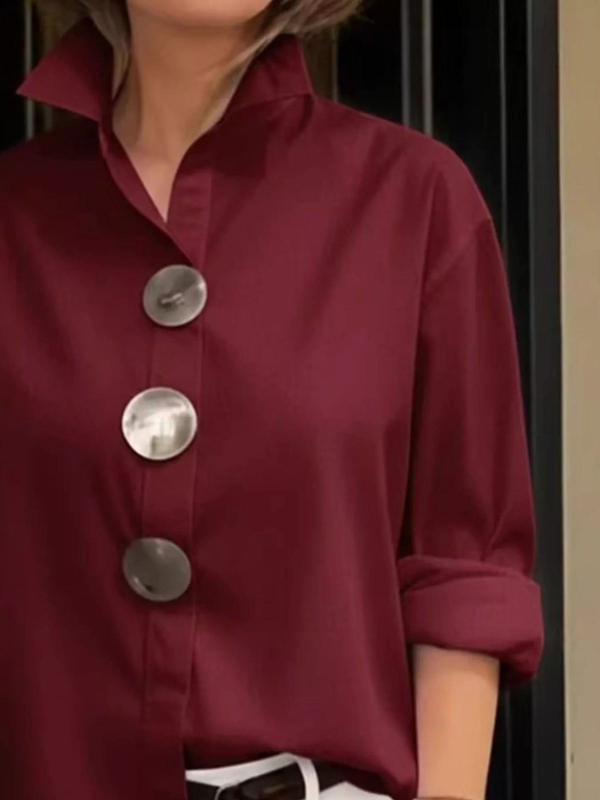 Full Size Oversized Metal Button Long Sleeve Shirt Plus Size