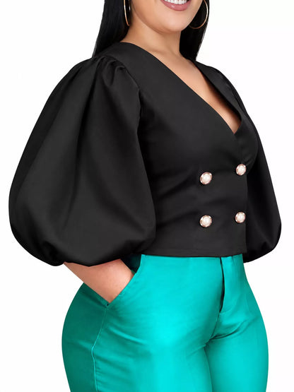 Plus size puff sleeve blouse, view 14