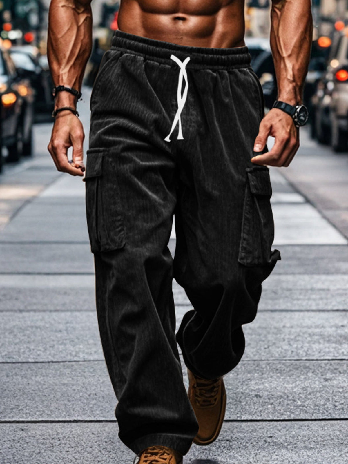 Men's Corduroy Cargo Pants Plus Size