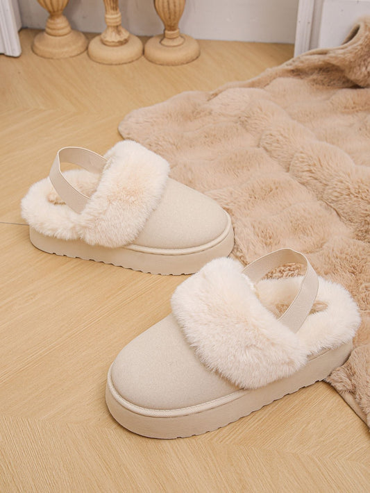 Fur Round Toe Platform Slippers