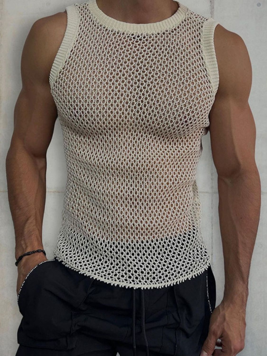 Men's Hollow Out Sleeveless Knit Top