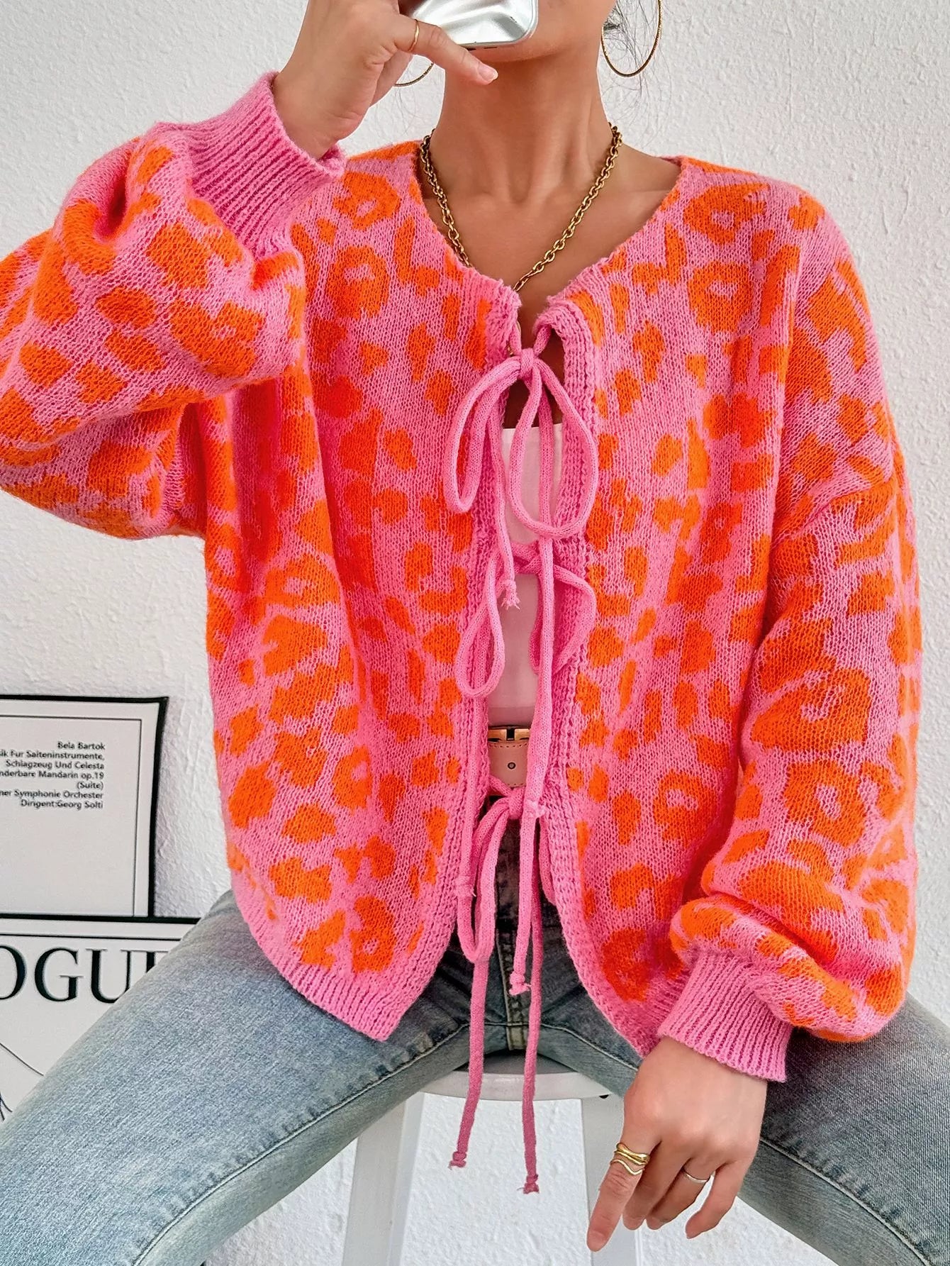 Leopard Tie Front Cardigan
