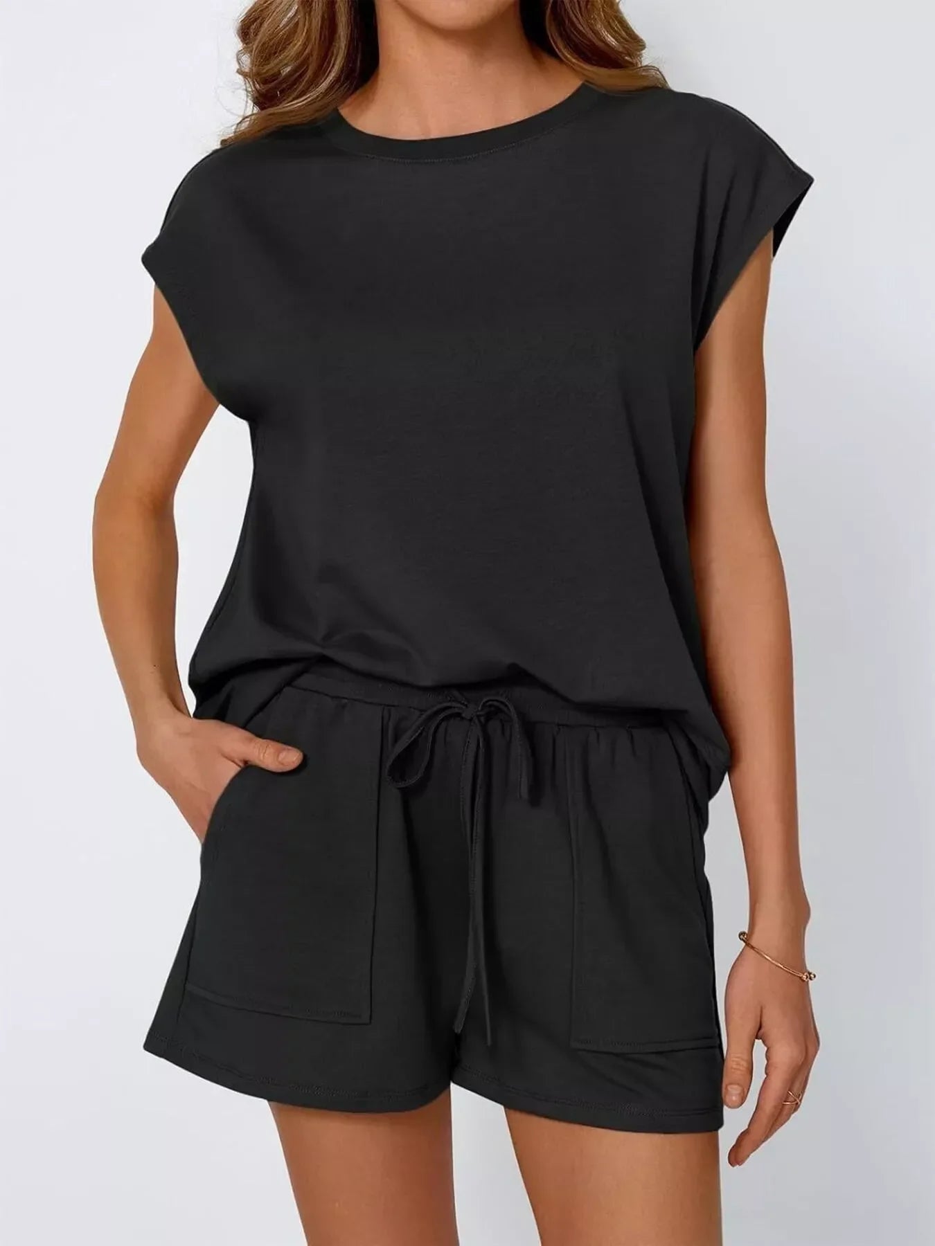 Casual Solid Color T-Shirt and Shorts Set