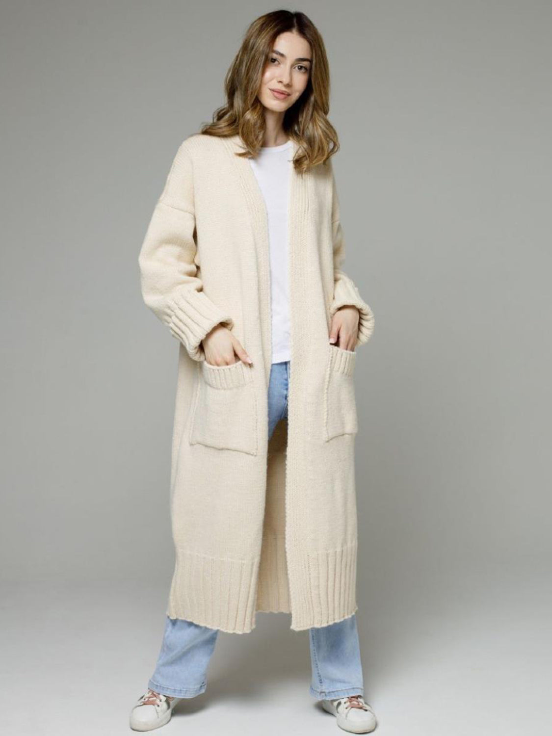 Open Front Dropped Shoulder Cardigan