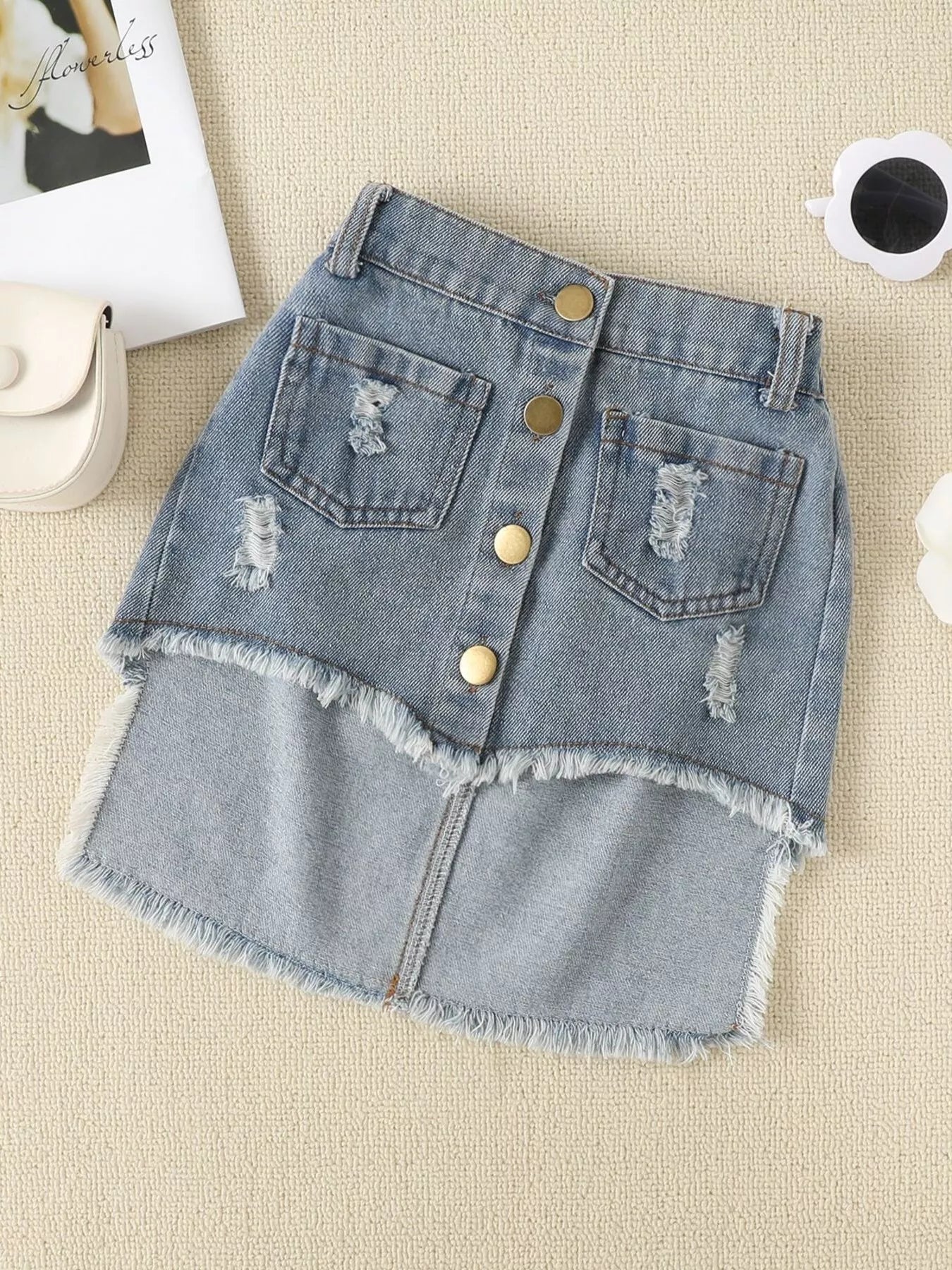 Children's Smocked Top and Distressed Denim Skirt Set