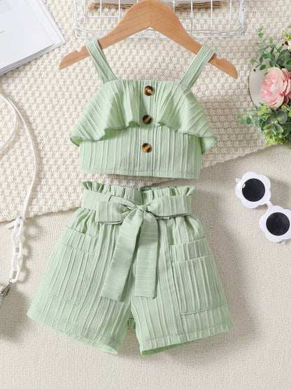 Children's Ribbed Ruffle Trim Top & Shorts Set