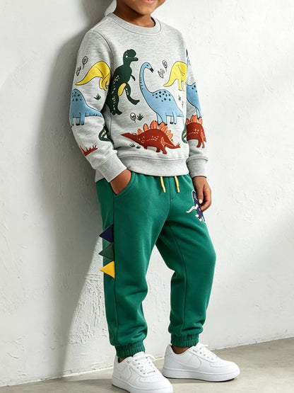 Kids' dinosaur print sweatshirt set, view 3