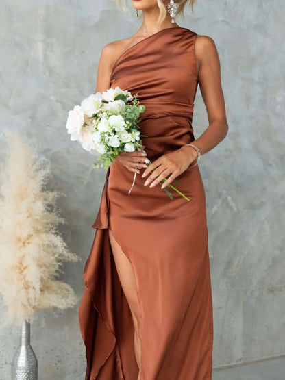 Split One Shoulder Bodycon Maxi Dress