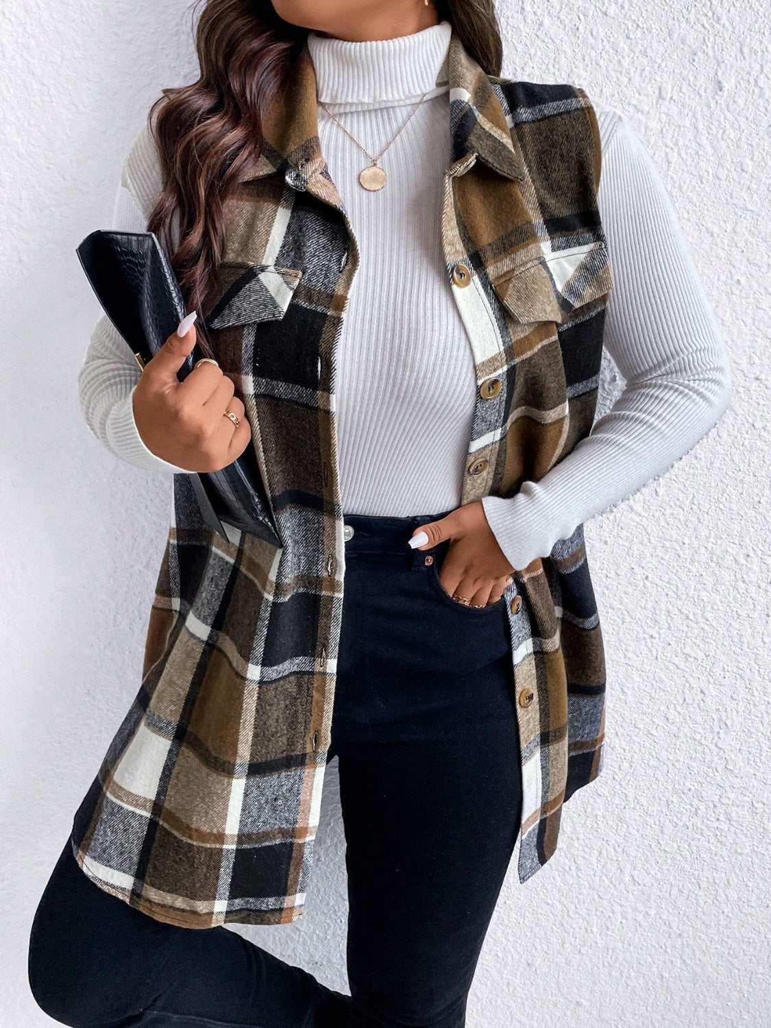 Plus Size Button Up Vest Coat